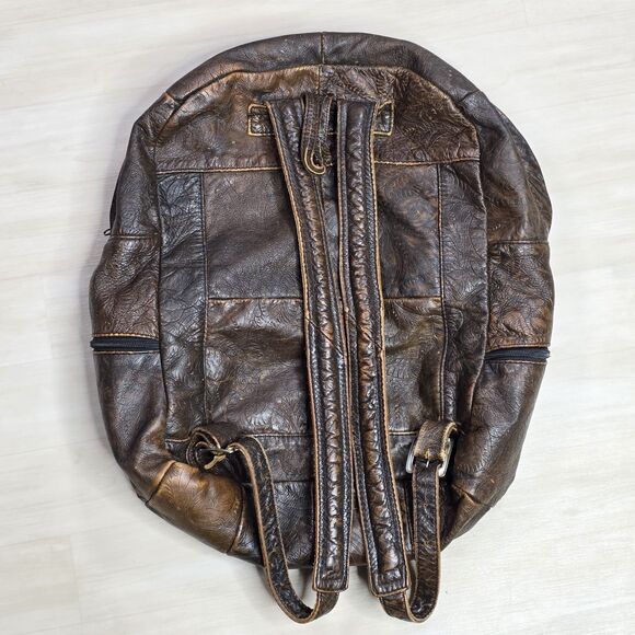 Vintage Tooled Genuine Leather Floral Brown‎ Backpack Made in Mexico main image 9